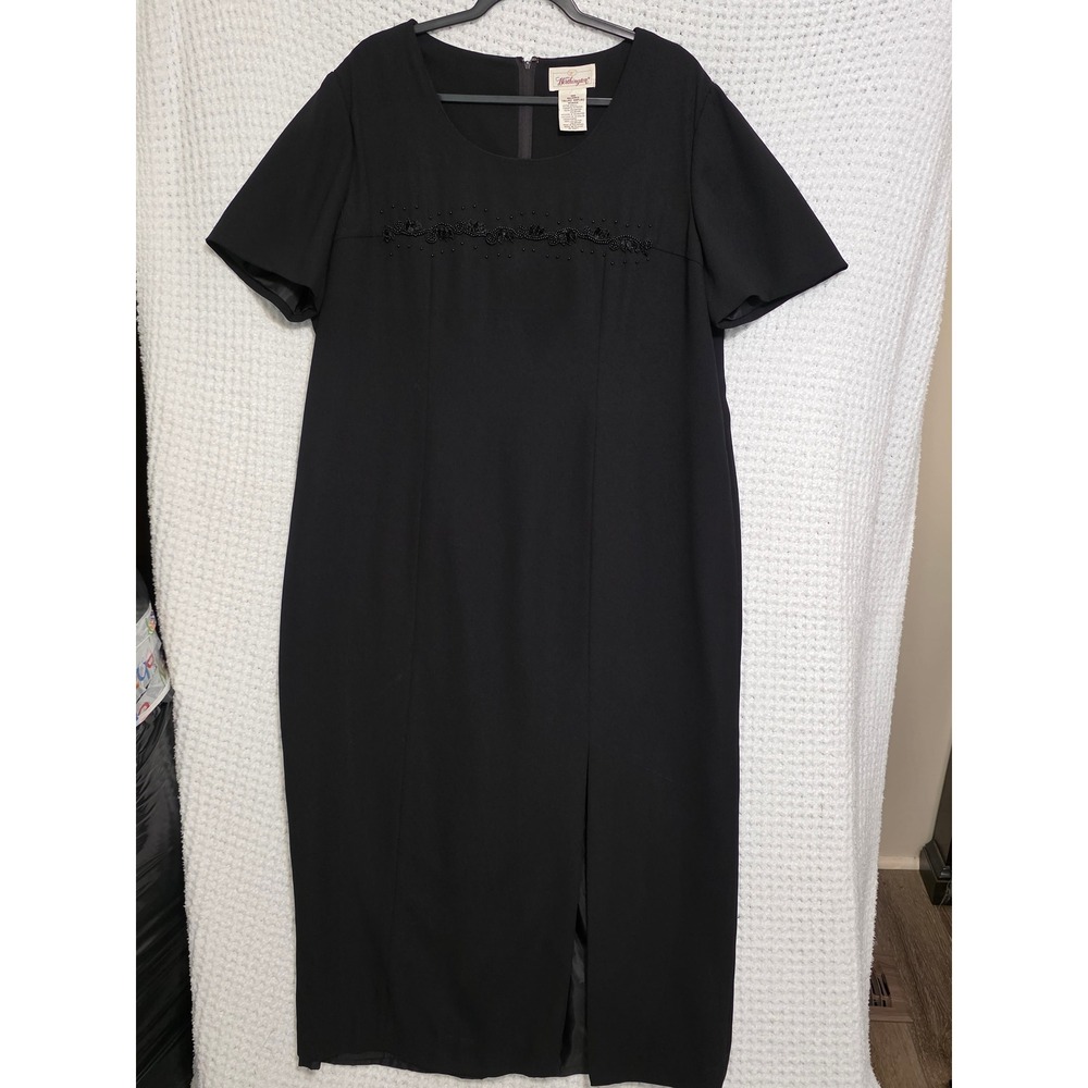 Worthington Black Petite Sheath Dress Beaded‎ Embellishment  Midi Size 18W
